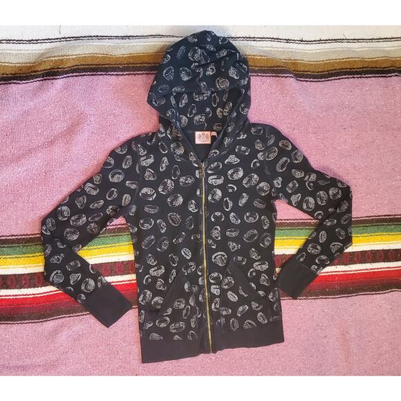 Rare Y2K Vintage Juicy Monogram Diamond Ring Black Hoodie M Zip-Up - Picture 1 of 9